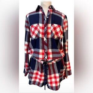 Red and Blue Plaid Button-Up Flannel Romper